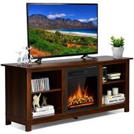 Tangkula Fireplace TV Stand for TVs up to 65 Inches, 58 Inches Media Console Table w/ Fireplace, 1500W Electric Fireplace Stove TV Storage Cabinet w/Remote Control, Adjustable Brig