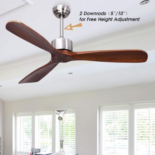  Tangkula 52 Ceiling Fan, Outdoor Indoor Ceiling Fan with Remote Control, 3 Solid Wood Blades, Noiseless Reversible Motor, 5-speed, Easy Install System (Nickel)