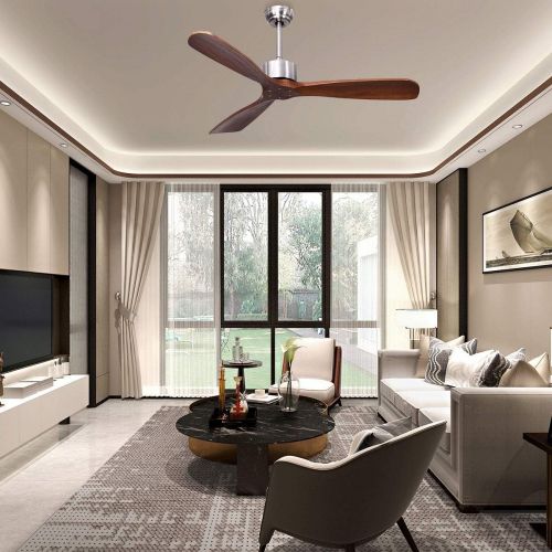  Tangkula 52 Ceiling Fan, Outdoor Indoor Ceiling Fan with Remote Control, 3 Solid Wood Blades, Noiseless Reversible Motor, 5-speed, Easy Install System (Nickel)