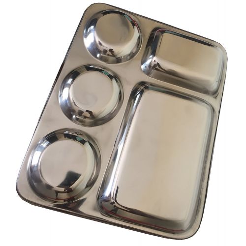  Tanish Trading Stainless Steel Rectangle Thali,Steel Five Compartment Rectangle Plate,Thali,Mess Tray,Dinner Plate,steel plate with partition,thali Plate,stainless steel plate,dinner plate,steel