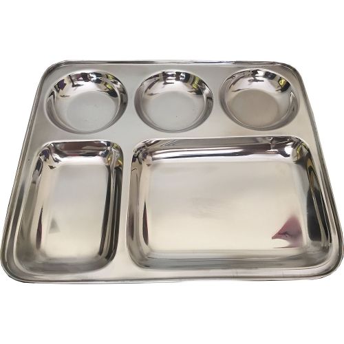  Tanish Trading Stainless Steel Rectangle Thali,Steel Five Compartment Rectangle Plate,Thali,Mess Tray,Dinner Plate,steel plate with partition,thali Plate,stainless steel plate,dinner plate,steel