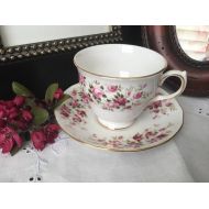 Tantiqi Vintage Queen Anne Teacup and Saucer - Pretty in Pink Roses - Cascade Roses Pattern, Gift for Her, Valentines Day Gift