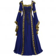 Tantisy ♣♣ Fashion Women Tantisy ♣♣ Womens Medieval Dress Long Renaissance Costume Gown Trumpet Sleeve Lace Up Medieval Cosplay Dress S-5XL