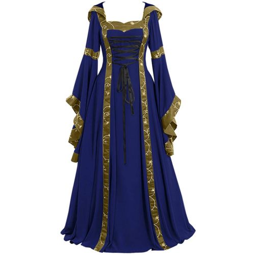  Tantisy ♣♣ Fashion Women Tantisy ♣♣ Womens Medieval Dress Long Renaissance Costume Gown Trumpet Sleeve Lace Up Medieval Cosplay Dress S-5XL