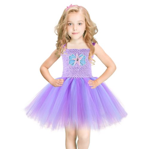  Tao-Ge Mermaid Tutu Dress with Headband Mermaid Dress for Girls Purple Tutu Dress Tulle Costume Outfit for Party,Cosplay 2T 4T 6T 8T