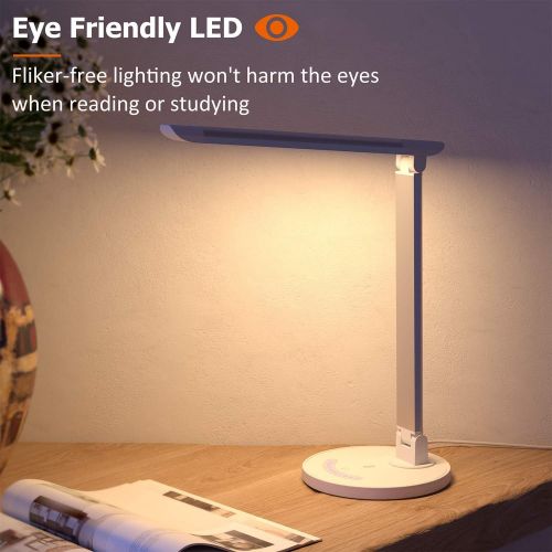  [아마존 핫딜]  [아마존핫딜]TaoTronics LED Desk Lamp, Eye-caring Table Lamps, Dimmable Office Lamp with USB Charging Port, 5 Lighting Modes with 7 Brightness Levels, Touch Control, White, 12W, Philips EnabLED