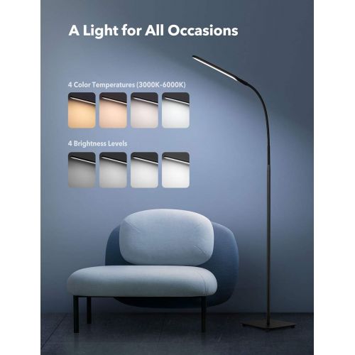  [아마존 핫딜]  [아마존핫딜]TaoTronics LED Floor Lamp, Modern Standing Light 4 Brightness Levels & 4 Colors Dimmable Adjustable Gooseneck Task Lighting for Bedroom Reading Piano Room Black