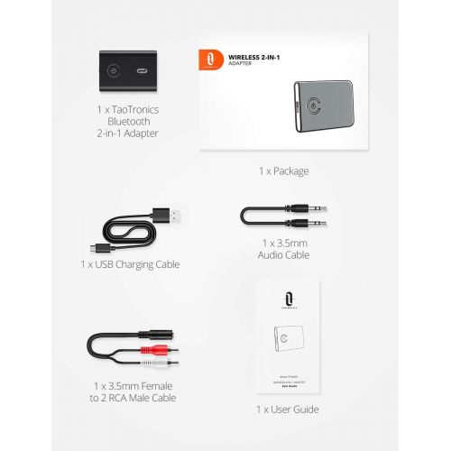  [아마존 핫딜]  [아마존핫딜]TaoTronics Bluetooth 5.0 Transmitter and Receiver, 2-in-1 Wireless 3.5mm Adapter (aptX Low Latency, 2 Devices Simultaneously, For TV/Home Sound System)