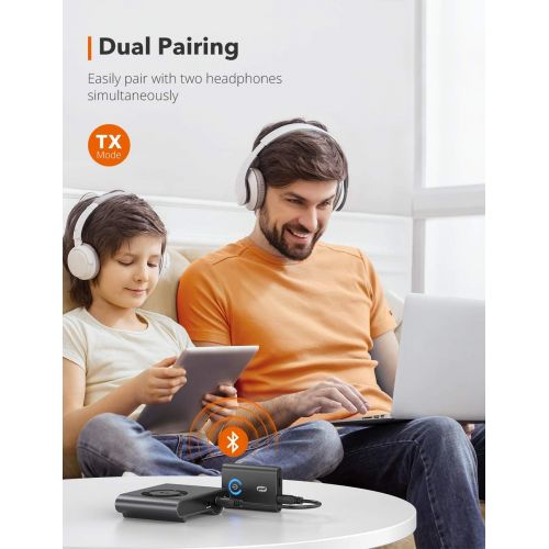  [아마존 핫딜]  [아마존핫딜]TaoTronics Bluetooth 5.0 Transmitter and Receiver, 2-in-1 Wireless 3.5mm Adapter (aptX Low Latency, 2 Devices Simultaneously, For TV/Home Sound System)