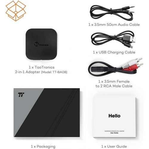  [아마존 핫딜] [아마존핫딜]TaoTronics Bluetooth 5.0 Transmitter/Receiver, Wireless 3.5mm Audio Adapter (aptX Low Latency, Pair 2 at Once, for TV/Car Sound System, Volume Control)