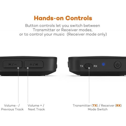  [아마존 핫딜] [아마존핫딜]TaoTronics Bluetooth 5.0 Transmitter/Receiver, Wireless 3.5mm Audio Adapter (aptX Low Latency, Pair 2 at Once, for TV/Car Sound System, Volume Control)