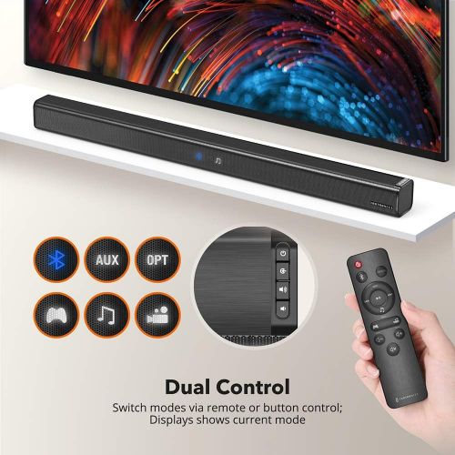  [아마존 핫딜] [아마존핫딜]Soundbar, TaoTronics Three Equalizer Mode Audio Speaker for TV, 32-Inch Wired & Wireless Bluetooth 4.2 Stereo Soundbar, Optical/Aux/RCA Connection, Wall Mountable, Remote Control