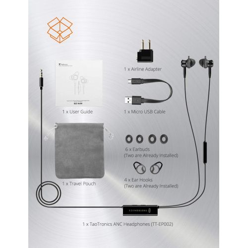  [아마존 핫딜] [아마존핫딜]TaoTronics Active Noise Cancelling Headphones [Upgraded] Wired Earbuds In Ear Stereo Awareness Monitor Earphones with Microphone (15 Hours Playtime, 3.5mm Jack, Black)