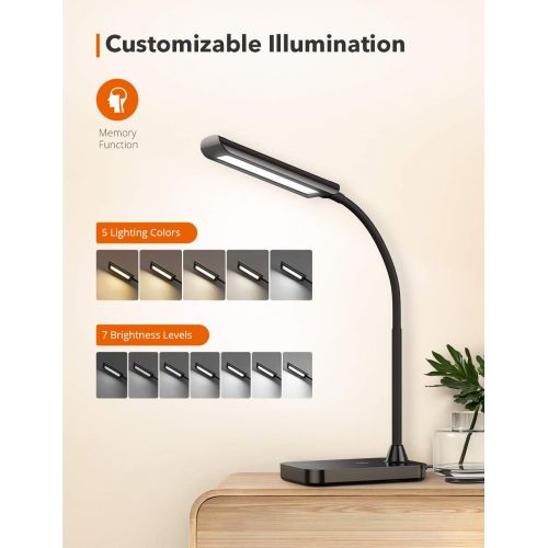  [아마존 핫딜] [아마존핫딜]TaoTronics LED Desk Lamp, Flexible Gooseneck Table Lamp, 5 Color Temperatures with 7 Brightness Levels, Touch Control, Memory Function, 7W, Official Member of Philips EnabLED Licen