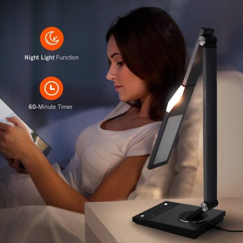  [아마존 핫딜] [아마존핫딜]TaoTronics TT-DL16 Stylish Metal LED Desk Lamp, Office 5V/2A USB Port, 5 Color Modes, 6 Brightness Levels, Touch Control, Timer, Night Light, Official Member of Philips Enabled Lic