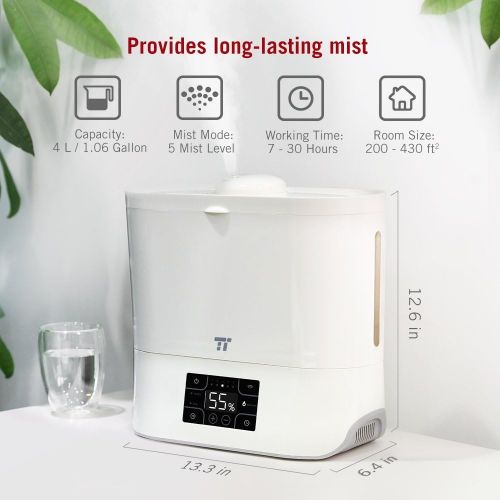  [아마존핫딜][아마존 핫딜] TaoTronics Cool Mist Humidifier, Ultrasonic Humidifiers for Large Bedroom Home Baby, Top Refill Design, Quiet Operation, LED Display with Humidistat, Waterless Auto Shut-off (1.06