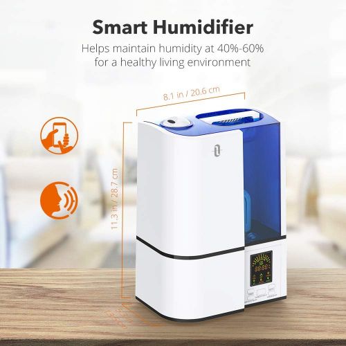  [아마존 핫딜] TaoTronics TT-AH019 Smart Bedroom, Work with Alexa and Google Home, Phone App & Voice Control Ultrasonic Cool Mist Humidifier, LED Display, Auto Shut-Off (4L/1.06gal, US 110V), 4.