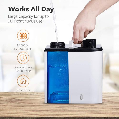  [아마존 핫딜] TaoTronics TT-AH019 Smart Bedroom, Work with Alexa and Google Home, Phone App & Voice Control Ultrasonic Cool Mist Humidifier, LED Display, Auto Shut-Off (4L/1.06gal, US 110V), 4.