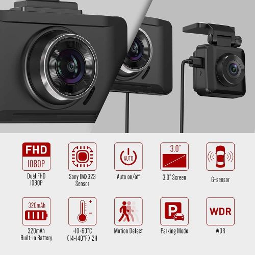  [아마존 핫딜] TaoTronics Dual Dash Cams Sony Sensor, 1080P FHD Front and Rear Dash Cam with Night Version, 3 LCD Car Camera Recorder, 140° Wide Angle, G-Sensor, Wdr, Parking Mode