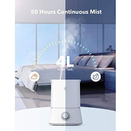  [아마존베스트]TaoTronics Ultrasonic Humidifiers for Babies, 4L Quiet Cool Mist Humidifier for Bedroom, 12-50 Hours, Nano-coating, Easy to Clean, Auto Shut-Off (1.06 Gallon US 110V)