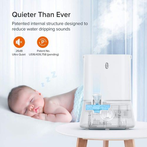  TaoTronics Ultrasonic Humidifiers for Babies, 4L Quiet Cool Mist Humidifier for Bedroom, 12-50 Hours, Nano-coating, Easy to Clean, Auto Shut-Off (1.06 Gallon US 110V)