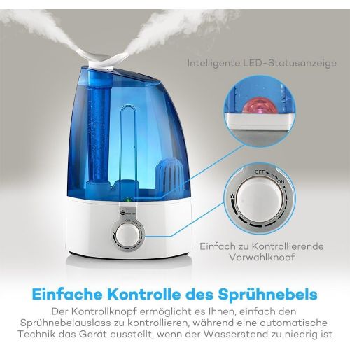  TaoTronics Ultraschall Luftbefeuchter Schlafzimmer 3,5L Humidifier Benutzerfreundliche Bedienung ueber Drehknopf zwei 360° drehbare Dampfduesen Keramikfilter Einstellbare Nebelmenge