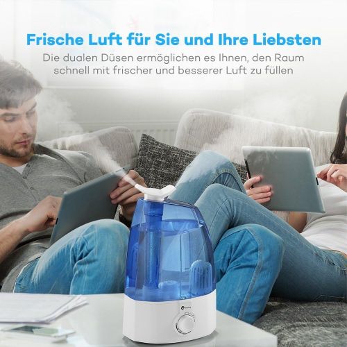  TaoTronics Ultraschall Luftbefeuchter Schlafzimmer 3,5L Humidifier Benutzerfreundliche Bedienung ueber Drehknopf zwei 360° drehbare Dampfduesen Keramikfilter Einstellbare Nebelmenge