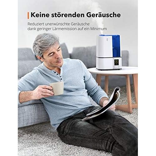  TaoTronics Luftbefeuchter Schlafzimmer Ultraschall Raumbefeuchter 4L mit LED-Anzeige und Timer Air Humidifier fuer Baby Kinderzimmer bis 35m² mit Schlafmodus Niedrigwasserschutz 360