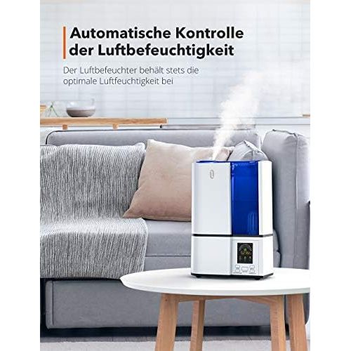  TaoTronics Luftbefeuchter Schlafzimmer Ultraschall Raumbefeuchter 4L mit LED-Anzeige und Timer Air Humidifier fuer Baby Kinderzimmer bis 35m² mit Schlafmodus Niedrigwasserschutz 360