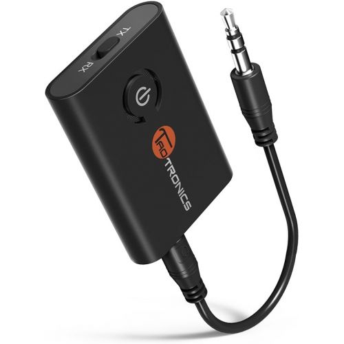  TaoTronics Bluetooth 5.0 Transmitter and Receiver, 2-in-1 Wireless 3.5mm Adapter (aptX Low Latency, 2 Devices Simultaneously, For TVHome Sound System)