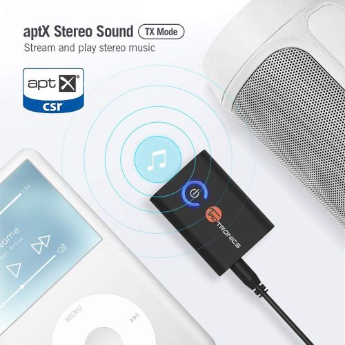  TaoTronics Bluetooth 5.0 Transmitter and Receiver, 2-in-1 Wireless 3.5mm Adapter (aptX Low Latency, 2 Devices Simultaneously, For TVHome Sound System)