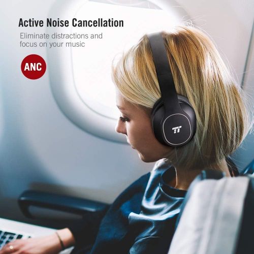  TaoTronics Active Noise Cancelling Bluetooth Headphones, Durable Over Ear Headphones with Soft Protein Ear Pads & 24 Hour Playtime, Foldable, CVC 6.0 Noise Cancelling Mic Wireless