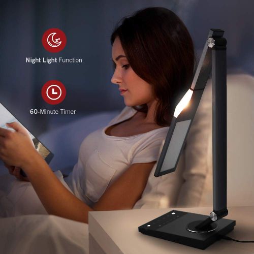  TaoTronics TT-DL16 Stylish Metal LED Desk Lamp, Office Light with 5V/2A USB Port, 5 Color Modes, 6 Brightness Levels, Touch Control, Timer, Night Light, Philips EnabLED Licensing P