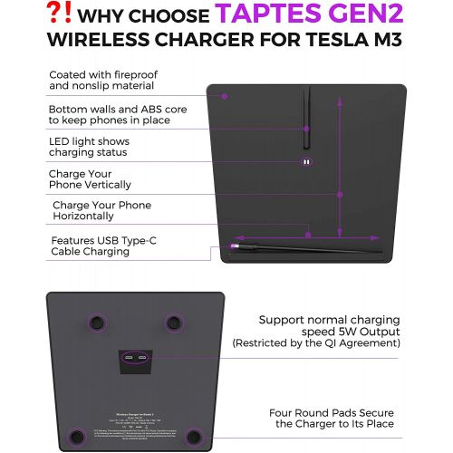  [추가금없음] TAPTES Tesla Model 3 Wireless Phone Charger Pad Horizontally Or Vertically Dual Qi Wireless Smartphone Charging Mat M3 - Gen 2 테슬라 모델 3 무선충전패드 TapTes 2세대