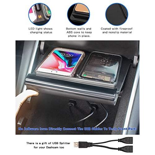  TAPTES Tesla Model 3 Wireless Charger Dual Qi Wireless Smartphone Charging Pad M3 Car Interior Center Console Accessories for Any Qi Enable Phone, Compatible with Tesla Model 3 - N