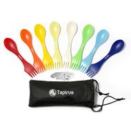 Tapirus Spork to Go V8 Set - 8 Colorful Durable and BPA Free Sporks - Spoon, Fork and Knife Combo Utensils Flatware Mess Kit for Camping and Outdoor Activities - with Bottle Opener