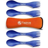 Tapirus 4 Blue Spork to Go Set - Durable and BPA Free Tritan Sporks - Spoon, Fork and Knife Combo Utensils Flatware - Mess Kit for Camping, Hunting and Outdoor Activities - Comes i