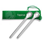Tapirus Long Handle Spoon and Spork Set - Deep Reach Stainless Steel Cooking Eating Utensils Access Bag Bottoms, Keep Hands Clean and Away from Heat + Carry Bag Ideal for Hiking, C