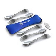 Tapirus 5 Spork of Steel Utensils Set - Durable and Rust Proof Stainless Steel - Spoon, Fork and Knife Flatware Kit for Camping, Fishing, and Outdoor Activities with Bottle Opener