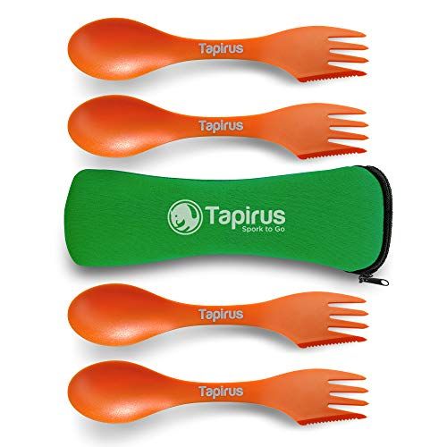  Tapirus 4 Spork to Go Set - Durable and BPA Free Sporks - Spoon, Fork and Knife Combo Utensils Flatware - Mess Kit for Camping, Hunting and Outdoor Activities - Comes in a Carrying