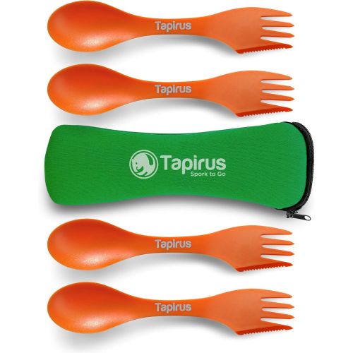  Tapirus 4 Spork to Go Set - Durable and BPA Free Sporks - Spoon, Fork and Knife Combo Utensils Flatware - Mess Kit for Camping, Hunting and Outdoor Activities - Comes in a Carrying