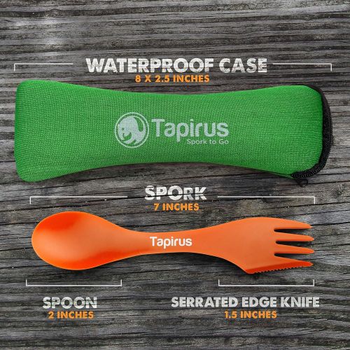  Tapirus 4 Spork to Go Set - Durable and BPA Free Sporks - Spoon, Fork and Knife Combo Utensils Flatware - Mess Kit for Camping, Hunting and Outdoor Activities - Comes in a Carrying