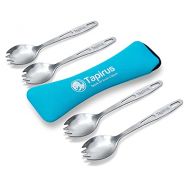 Tapirus Stainless Steel Classic Sporks Set of 4 - Save Space When Camping, Hiking or Backpacking - Heavy Duty Fire Proof Metal Tool - Long Handle, Reusable and Extra Light for Trav