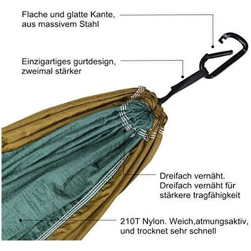  Tarent Hangematte Outdoor Ultraleicht mit Seilabdeckungen,300kg Tragkraft Hammock (270x140 cm),Atmungsaktiver,Schnell Trocknender Nylon Fallschirm，Hangematten