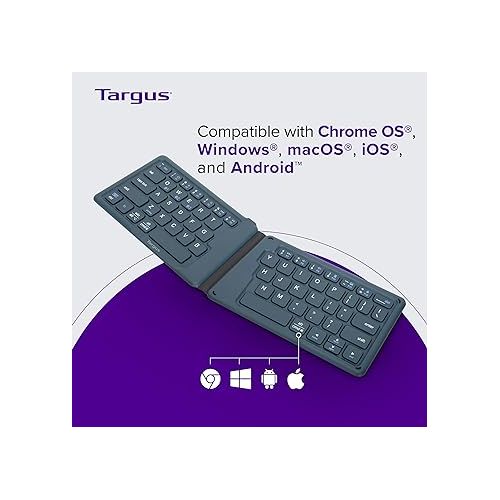 타거스 Targus Ergonomic Foldable Bluetooth Keyboard, Split Travel Keyboard Wireless, Rechargeable Portable Wireless Keyboard for Android iPhone Microsoft & Apple Tablets, Blue (PKF00302US),Black