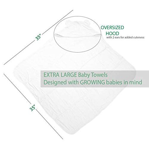  Bamboo Baby Towel by Taro Patch Kids - Set of 2 XL White Luxury Soft Hooded Natural Bath Towels -...