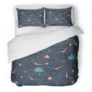 Tarolo Bedding Duvet Cover Set Blue Rainbow Pattern Unicorn Pink Sleep Animal Boy Clouds Color 3 Piece King 104x90 Quilt Cover with Zipper Closure