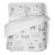 Tarolo Bedding Duvet Cover Set Colorful Baby Teddy Bear Pattern Cute Boy Childish Sweet 3 Piece Twin 68x90 Quilt Cover with Zipper Closure