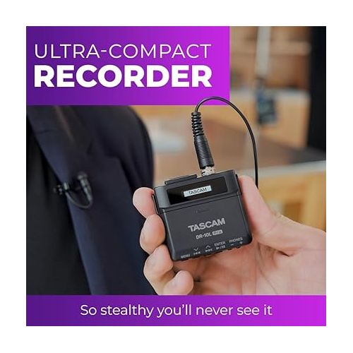  TASCAM DR-10L Pro Ultra Portable Personal Recorder with Lavalier Microphone, 32-bit Float Recording, microSDHC Card Support, and Support for Atomos Wireless Timecode