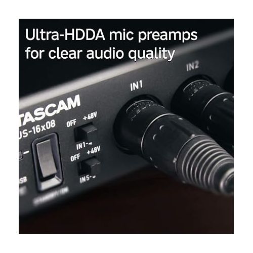  Tascam US-16x08 Rackmount USB Audio/MIDI Interface for Recording, Drum Recording, 8 XLR/8 1/4